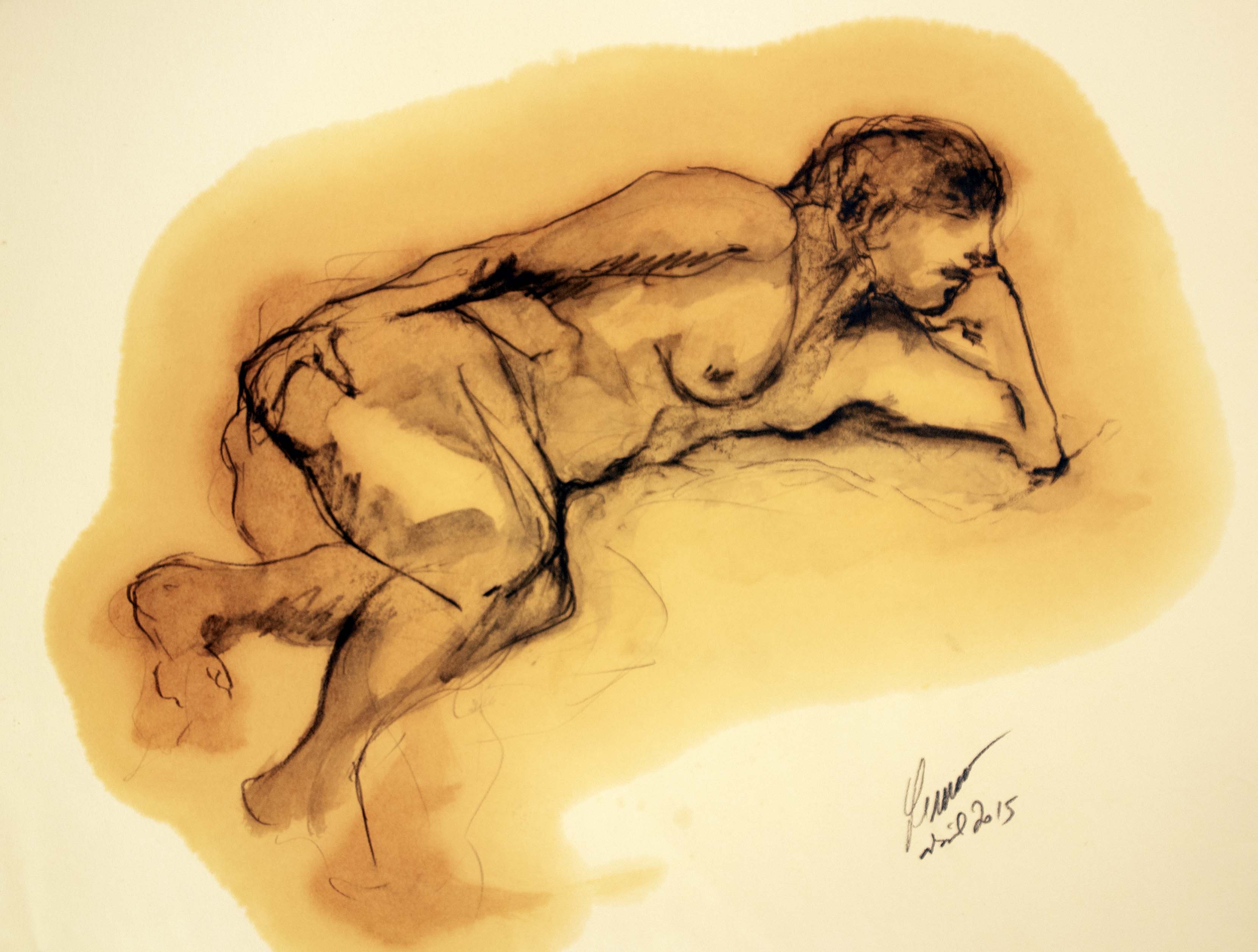 Dona o home — Grafit i oli de llinosa sobre paper